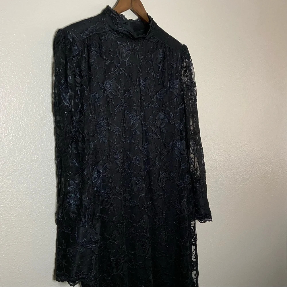 Vintage Mockneck Black Floral Lace Dress Sheer Size M/L BLAIR BOUTIQUE - Picture 5 of 13